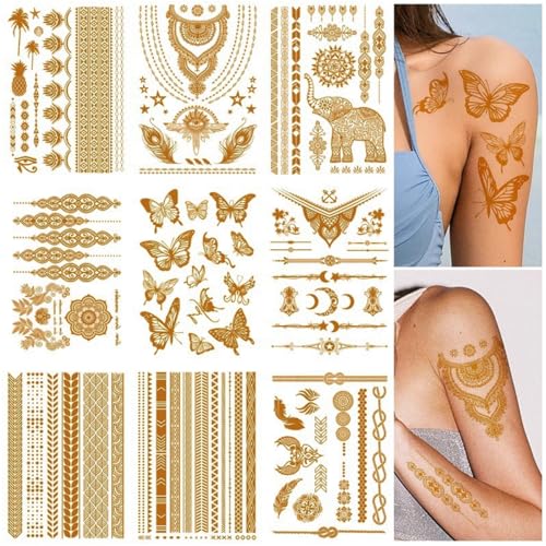 MAYCREATE 9 Sheets Temporary Tattoo for Men and Women Golden Tattoo Sticker Waterproof Assorted Temporary Tattoo Forearm Tattoo for Body Art Arm Hand Tattoo MAYCREATE 9 Sheets Temporary Tattoo for Men and Women Golden Tattoo Sticker Waterproof Assorted Temporary Tattoo Forearm Tattoo for Body Art Arm Hand Tattoo